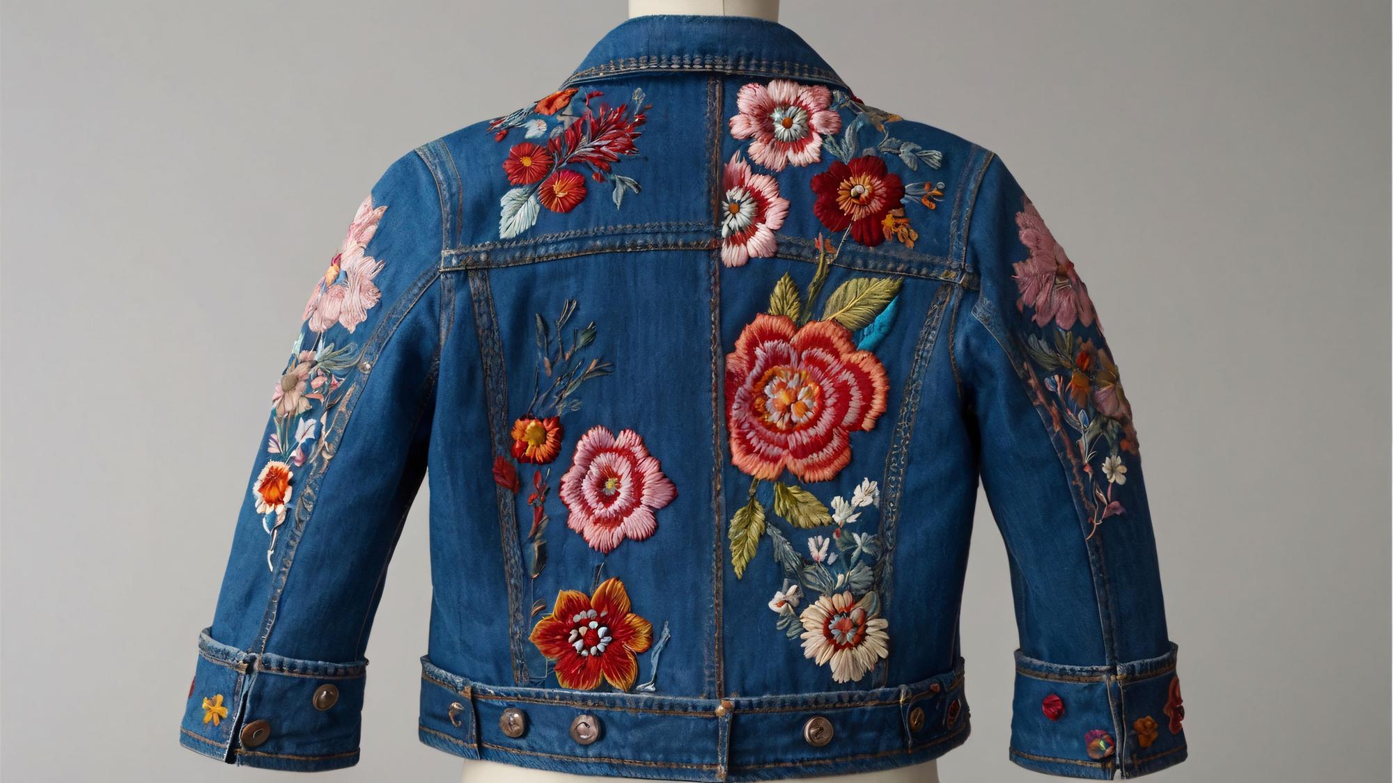 Großes Stickmuster auf Jacke, detailreich